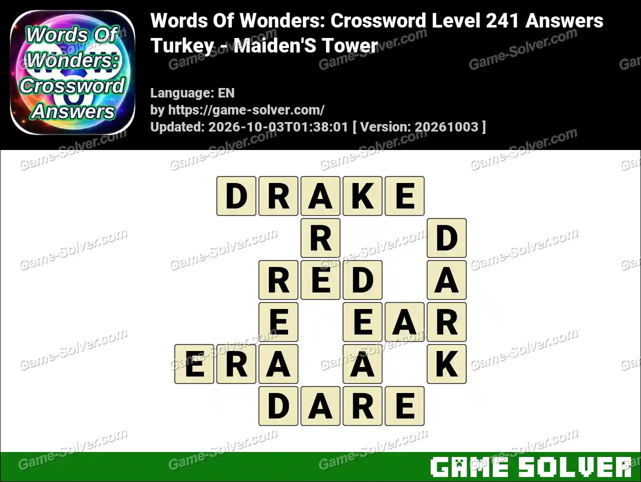 Words Of Wonders: Crossword Level 241 Answers – Turkey – Maiden’S Tower